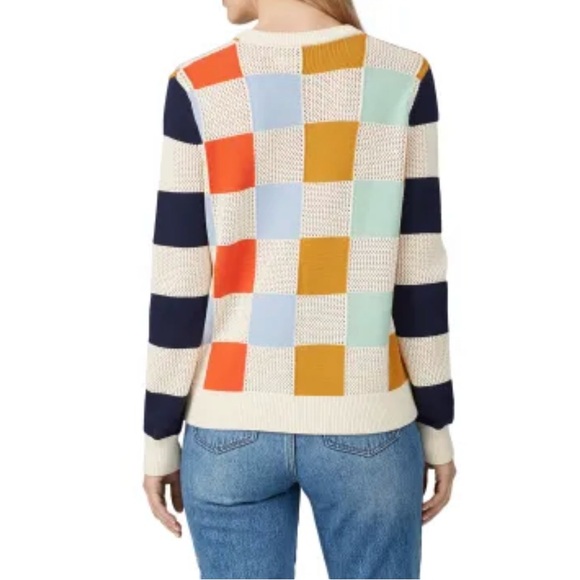 Tory Sport Colorblock Checker Knit Sweater in Ivory, Blue, Mustard & Coral - Picture 6 of 8